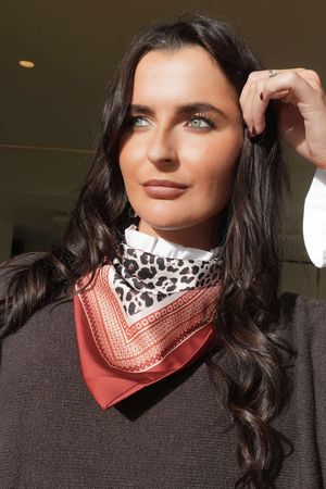 Leopard & Tile Border Triangle Silk Neckerchief Deep Rust